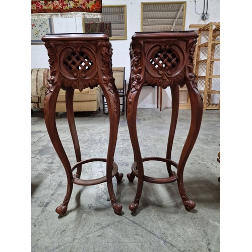 183 - Pair of Decorative Classical Style Side Tables / Plant Stands with Carved Side & Legs and Glass Cove... 