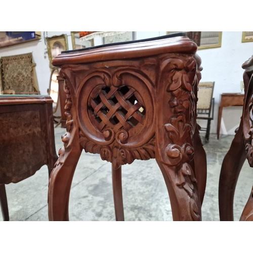 183 - Pair of Decorative Classical Style Side Tables / Plant Stands with Carved Side & Legs and Glass Cove... 