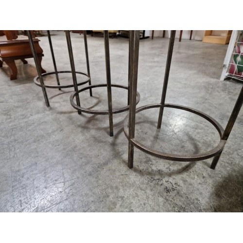 185 - Set of 3 x Decorative Round Metal Side Tables / Plant Stands with Bird Feature and Wicker Top, (Appr... 