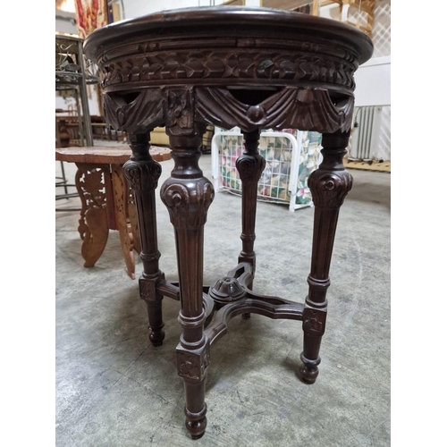 187 - Classical Style Round Side Table with Marble Top and Carved Surround & Legs, (Approx. Ø: 39cm, H: 56... 