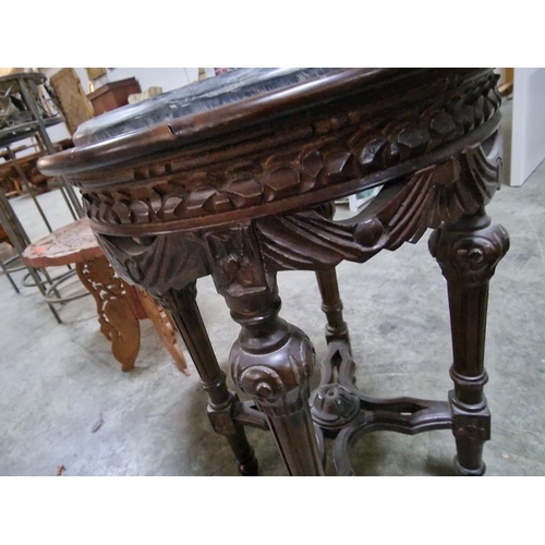 187 - Classical Style Round Side Table with Marble Top and Carved Surround & Legs, (Approx. Ø: 39cm, H: 56... 