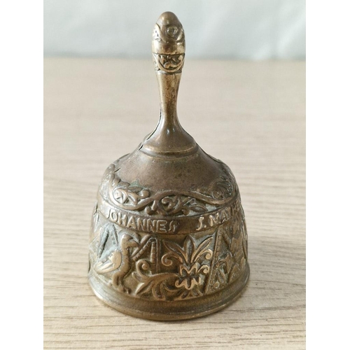 51 - Vintage Brass Evangelist / Sanctuary Hand Bell with Latin Saint Names, (Approx. H: 9cm)