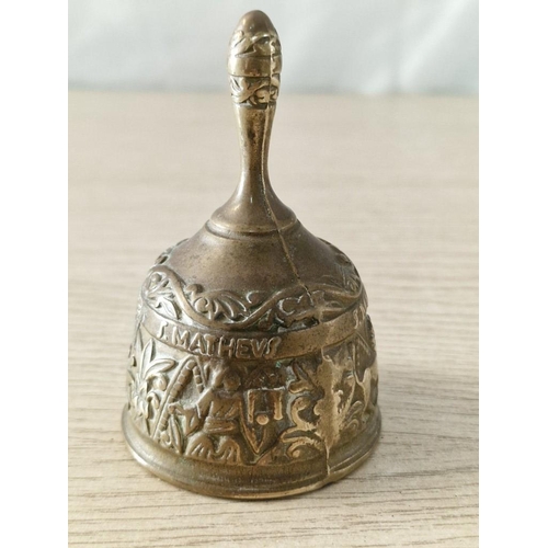 51 - Vintage Brass Evangelist / Sanctuary Hand Bell with Latin Saint Names, (Approx. H: 9cm)