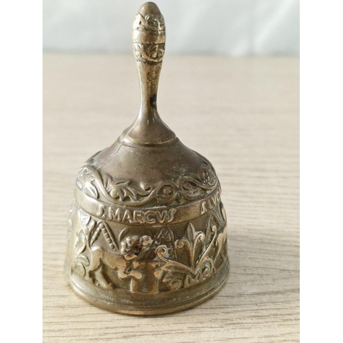 51 - Vintage Brass Evangelist / Sanctuary Hand Bell with Latin Saint Names, (Approx. H: 9cm)