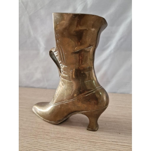 52 - Heavy Brass 'Boot' Ornament / Vase, (Approx. H: 21cm)