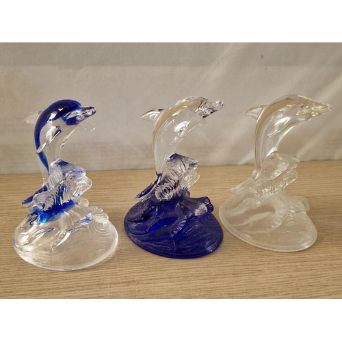 54 - 3 x Heavy Glass Dolphin Ornaments, (3)