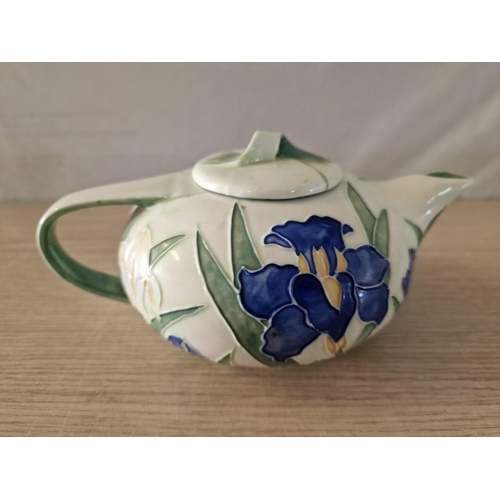 55 - 'Beneya' Hand Painted Porcelain Tea Pot, Siberian Iris, Marked on Base 'MM'06'