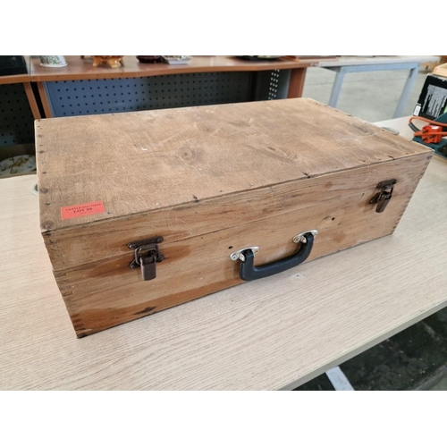 58 - Mid 19th Century Wooden Carpenter's Box with Clasps and Handle, (Approx. 54 x 32 x 17cm)