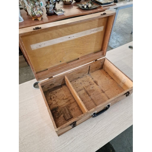 58 - Mid 19th Century Wooden Carpenter's Box with Clasps and Handle, (Approx. 54 x 32 x 17cm)