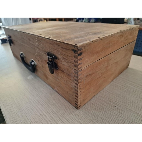 58 - Mid 19th Century Wooden Carpenter's Box with Clasps and Handle, (Approx. 54 x 32 x 17cm)