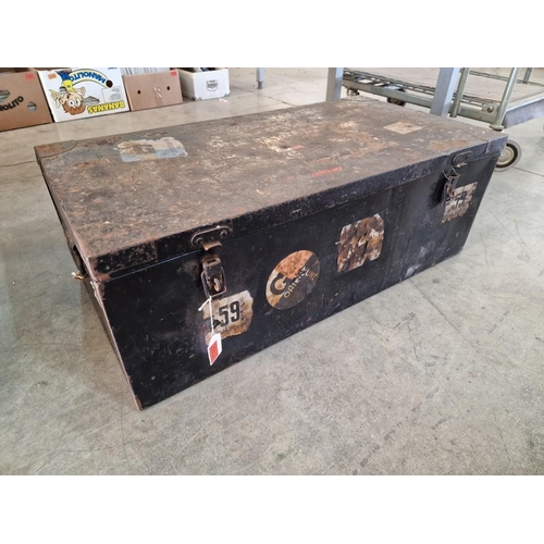 69 - Black Metal Steamer Trunk with Handles & Clasp, London Made 'F&B' Trademark, Mostly Military Use for... 