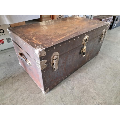 73 - Large Metal Shipping Trunk with Handles & Clasp, (Approx. 94 x 52 x 42cm)