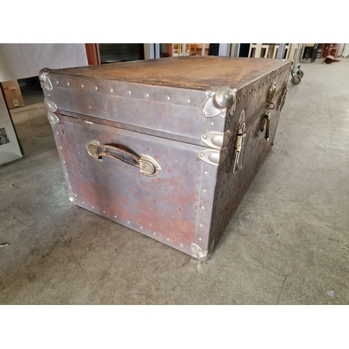 73 - Large Metal Shipping Trunk with Handles & Clasp, (Approx. 94 x 52 x 42cm)