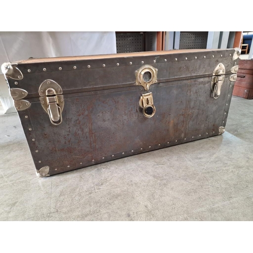 73 - Large Metal Shipping Trunk with Handles & Clasp, (Approx. 94 x 52 x 42cm)