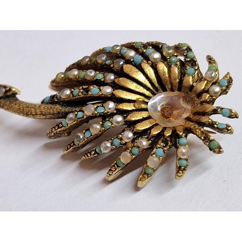 164 - Vintage Silver and Shell(?) Ram Brooch Set with Stones, Together with Gold Tone Flower Broach Set wi... 