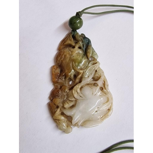 165 - Carved Jade(?) Pendant on Rope Necklace, (Approx. H: 5cm)