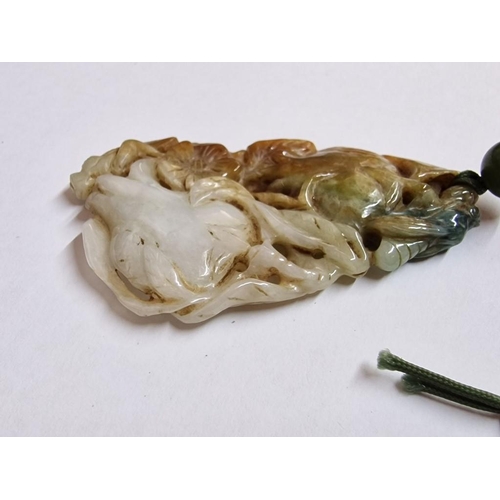 165 - Carved Jade(?) Pendant on Rope Necklace, (Approx. H: 5cm)