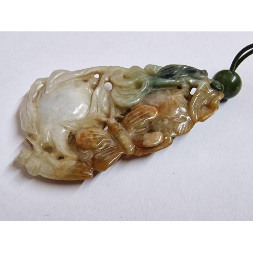 165 - Carved Jade(?) Pendant on Rope Necklace, (Approx. H: 5cm)