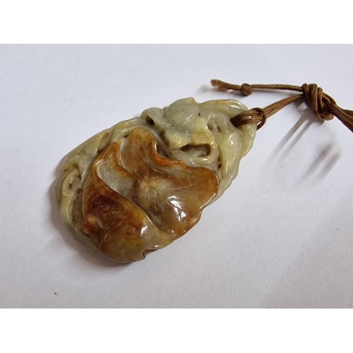 166 - Carved Jade(?) Pendant on Rope Necklace, (Approx. H: 5cm)