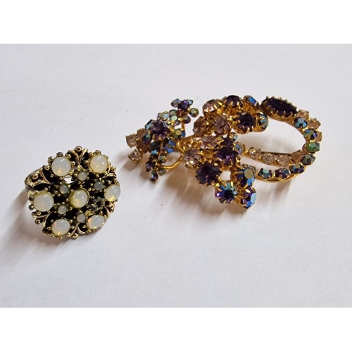 167 - Decorative Gold Tone Brooch with Multi-Colour Stones, Together with Vintage Gold Tone Ring with Clus... 