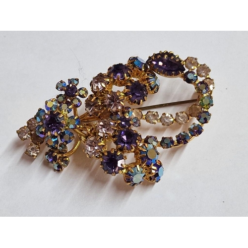 167 - Decorative Gold Tone Brooch with Multi-Colour Stones, Together with Vintage Gold Tone Ring with Clus... 