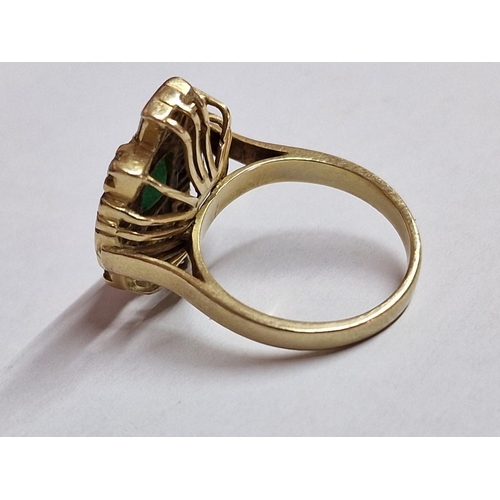 170 - 18ct Gold, Diamond and Emerald Ring; Emerald Cut Emerald, (Approx. 1ct / 6mm x 7mm), with Surroundin... 