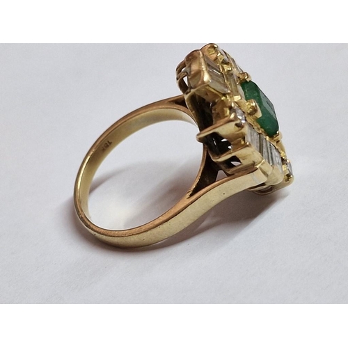 170 - 18ct Gold, Diamond and Emerald Ring; Emerald Cut Emerald, (Approx. 1ct / 6mm x 7mm), with Surroundin... 