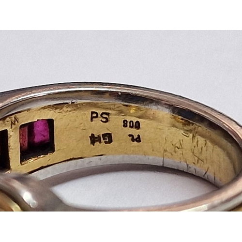 171 - Heavy Platinum (900) and Gold Ring with Pair of Oval Cut Sapphires(?) and 8 x Baguette Cut Rubies(?)... 