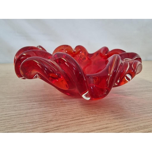 207 - Murano Red Art Glass Floral Ash Tray / Bowl