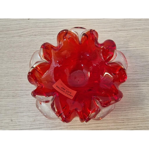 207 - Murano Red Art Glass Floral Ash Tray / Bowl