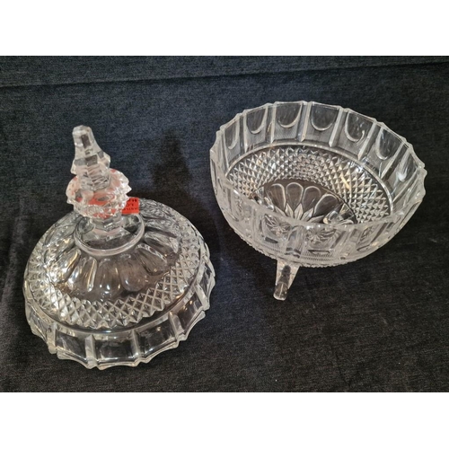 161 - Vintage Spherical Shape Crystal Lidded Candy / Bon Bon Dish, 3-Footed, (Approx. H: 27cm)