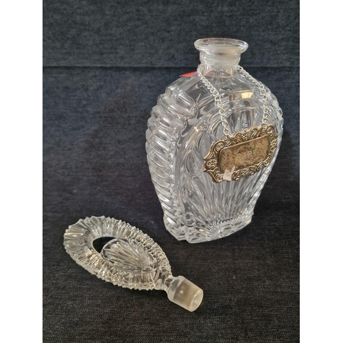 162 - Decorative French Crystal Decanter with Large Feature Stopper, Together with 'Port' White Metal Deca... 