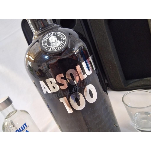 2C - 'Absolut 100' (50%, 1Ltr) in Fitted Carry Case with 2 x Shot Glasses, Together with 200ML Bottle of ... 