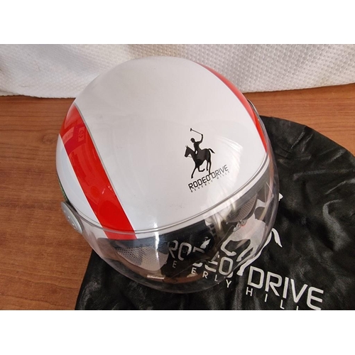 96 - Rodeo Drive Motorcycle Helmet, (White & Red Colour), 'Ecer 22-05' Size S, with Fabric Carry Bag