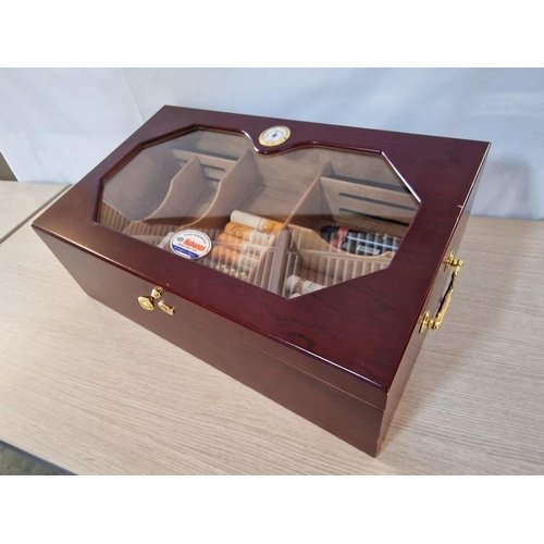 124A - Habanos Cigar Humidor with Hinged & Glazed Lid, Brass Carrying Handles, 5-Section Cedar Wood Lining,... 