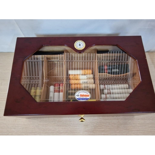 124A - Habanos Cigar Humidor with Hinged & Glazed Lid, Brass Carrying Handles, 5-Section Cedar Wood Lining,... 