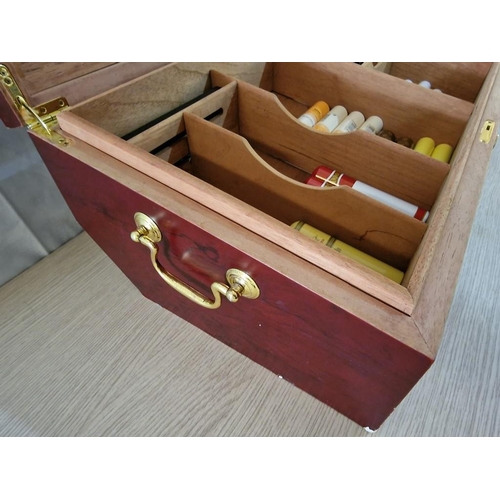 124A - Habanos Cigar Humidor with Hinged & Glazed Lid, Brass Carrying Handles, 5-Section Cedar Wood Lining,... 