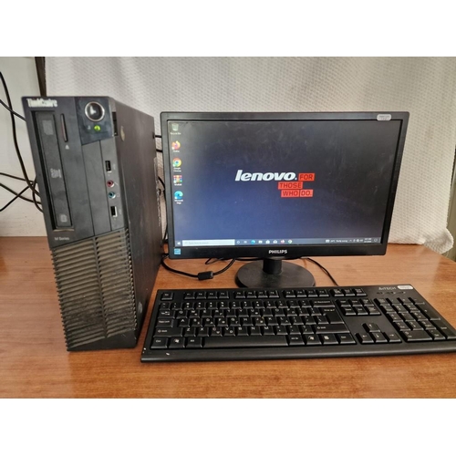 151 - Desktop Computer Lot: Lenovo ThinkCentre M82 Tower, Windows 10 Pro, Core i3, Together with Philips 1... 