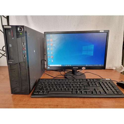 152 - Desktop Computer Lot: Lenovo ThinkCentre Tower, Windows 10 Pro, Core i3, 8GB RAM, Together with Phil... 