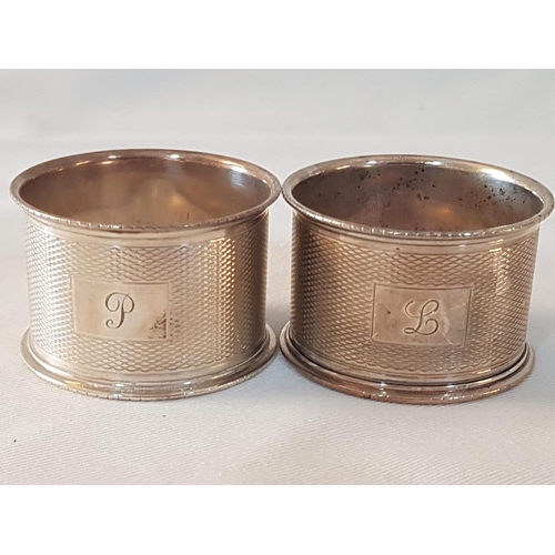 190 - Pair of Silver Napkin Rings (Ø: 4.5 x H: 3cm each) Total Weight 34gr with Personalised Engraved 