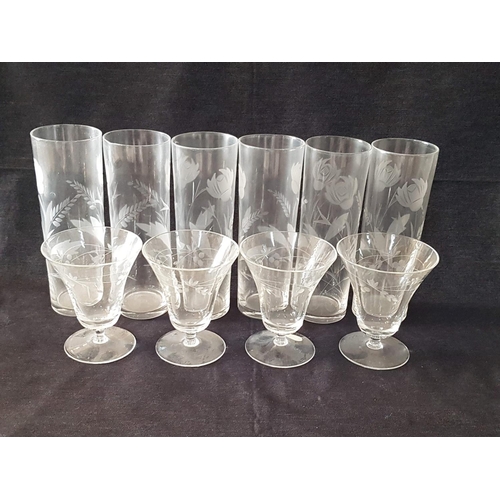 216 - Vintage Crystal Glasses with Decorative Engraved; 6 x Water / Long Drink Glasses with Thistle engrav... 