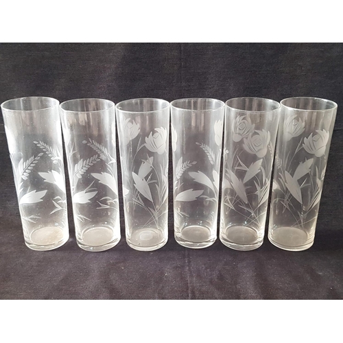 216 - Vintage Crystal Glasses with Decorative Engraved; 6 x Water / Long Drink Glasses with Thistle engrav... 