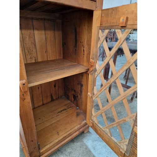 145 - Solid Wood Unit with Lattice Wood & Glazed Door and 2-Drawers with Dividers, and Metal Handles, (App... 