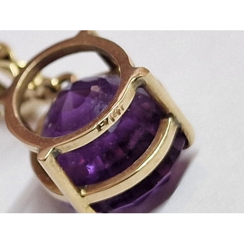 170B - 14ct Gold Pendant with Large Amethyst Colour Oval Cut Stones, (Approx. 15 x 13 x10mm, Total Weight 5... 