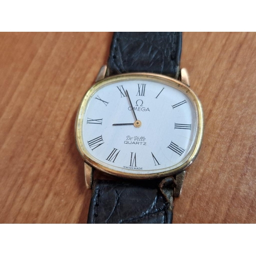 76 - Vintage Gold Plated Omega De Ville Wrist Watch, (20 Microns), Swiss Made, White Colour Face with Rom... 