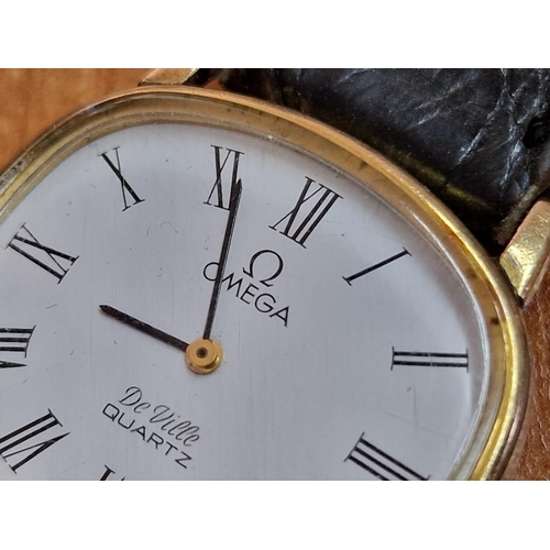 76 - Vintage Gold Plated Omega De Ville Wrist Watch, (20 Microns), Swiss Made, White Colour Face with Rom... 