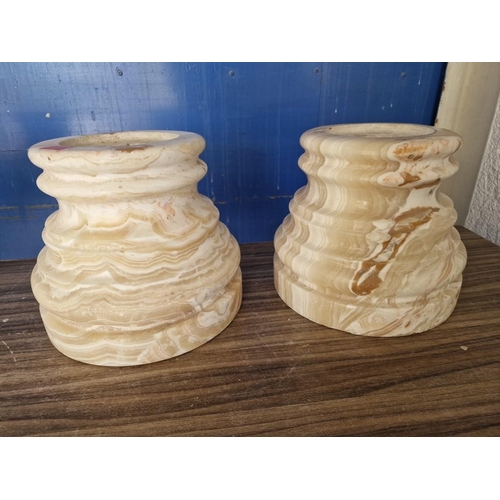 85 - Pair of Heavy Polished Marble Round Shaped Plinths, (Approx. Ø: 24cm, H: 28cm Overall), (2)