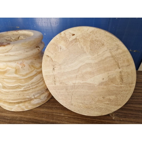 85 - Pair of Heavy Polished Marble Round Shaped Plinths, (Approx. Ø: 24cm, H: 28cm Overall), (2)