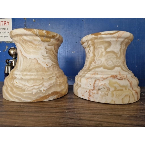 86 - Pair of Heavy Polished Marble Round Shaped Plinths, (Approx. Ø: 26cm, H: 24cm Overall), (2)