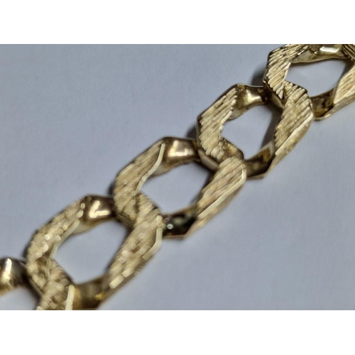 132 - Heavy 9ct Gold Identity Bracelet with Textured Pattern, (Approx. 27.9g, L: 21cm)